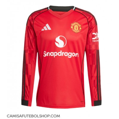 Camisa de time de futebol Manchester United Replicas 1º Equipamento 2025-26 Manga Comprida Camisa de time de futebol Manchester United Replicas 1º Equipamento 2025-26 Manga Comprida
